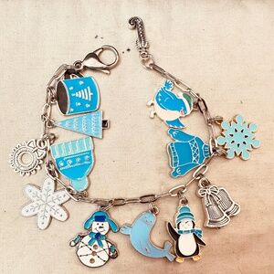 Handcrafted Winter Enamel Charms Bracelet Small Stainless Steel Paperclip Chain